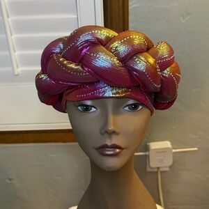 Vibrant Pink and Gold Braided Turban
